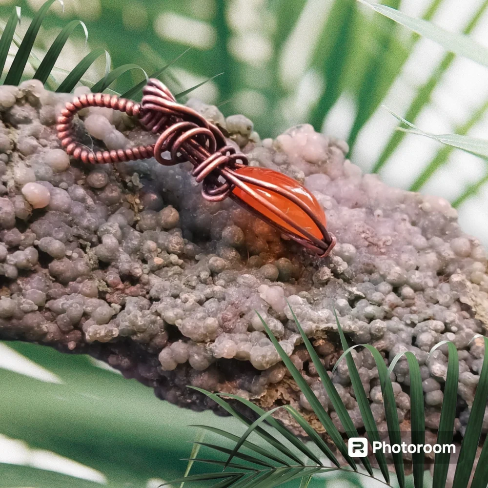 Handmade Wire Wrap Mexican Fire Opal Pendant - Picture 4 of 7